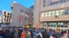 Support group for columnist Boban Batricevic in front of the court in Podgorica, Montenegro