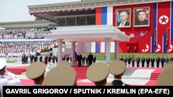 Северокорейские военные на официальной церемонии встречи Путина. Пхеньян, 18 июня 2024 года