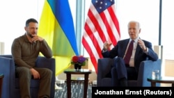 Ճապոնիա - ԱՄՆ նախագահ Ջո Բայդենը և Ուկրաինայի նախագահ Վլադիմիր Զելենսկին Մեծ յոթնյակի գագաթնաժողովում, Հիրոսիմա, 21-ը մայիսի, 2023թ.