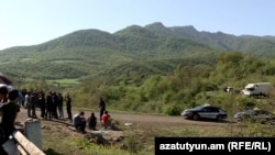 Armenia - Angry residents of Voskepar village confront military personnel trying to demine a contested border area, April 22, 2024.