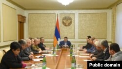 Nagorno-Karabakh - President Arayik Harutiunian chairs a meeting in Stepanakert, March 27, 2023..