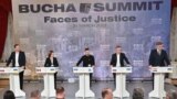 Президент України Володимир Зеленський (посередині), президент Молдови Мая Санду, прем’єр Словаччини Едуард Геґер, прем’єр Словенії Роберт Голоб і прем’єр Хорватії Андрей Пленкович на пресконференції за підсумками Бучанського саміту. Київ, 31 березня 2023 року