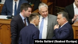 Kocsis Máté, Semjén Zsolt, Orbán Viktor és Rogán Antal az Országgyűlésben 2019. december 10-én