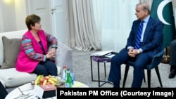 Pakistan Prime Minister Muhammad Shehbaz Sharif and IMF chief Kristalina Georgieva meeting in 2023