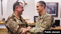 Germany - Steven Basham (R), deputy head of U.S. European Command (EUCOM), meets Armenian army chief Eduard Asrian in Stuttgart, November 3, 2023. (Photo by EUCOM)