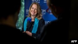 Amy Pope u Ženevi, nakon što je izabrana za šeficu IOM-a, 15. maj 2023.