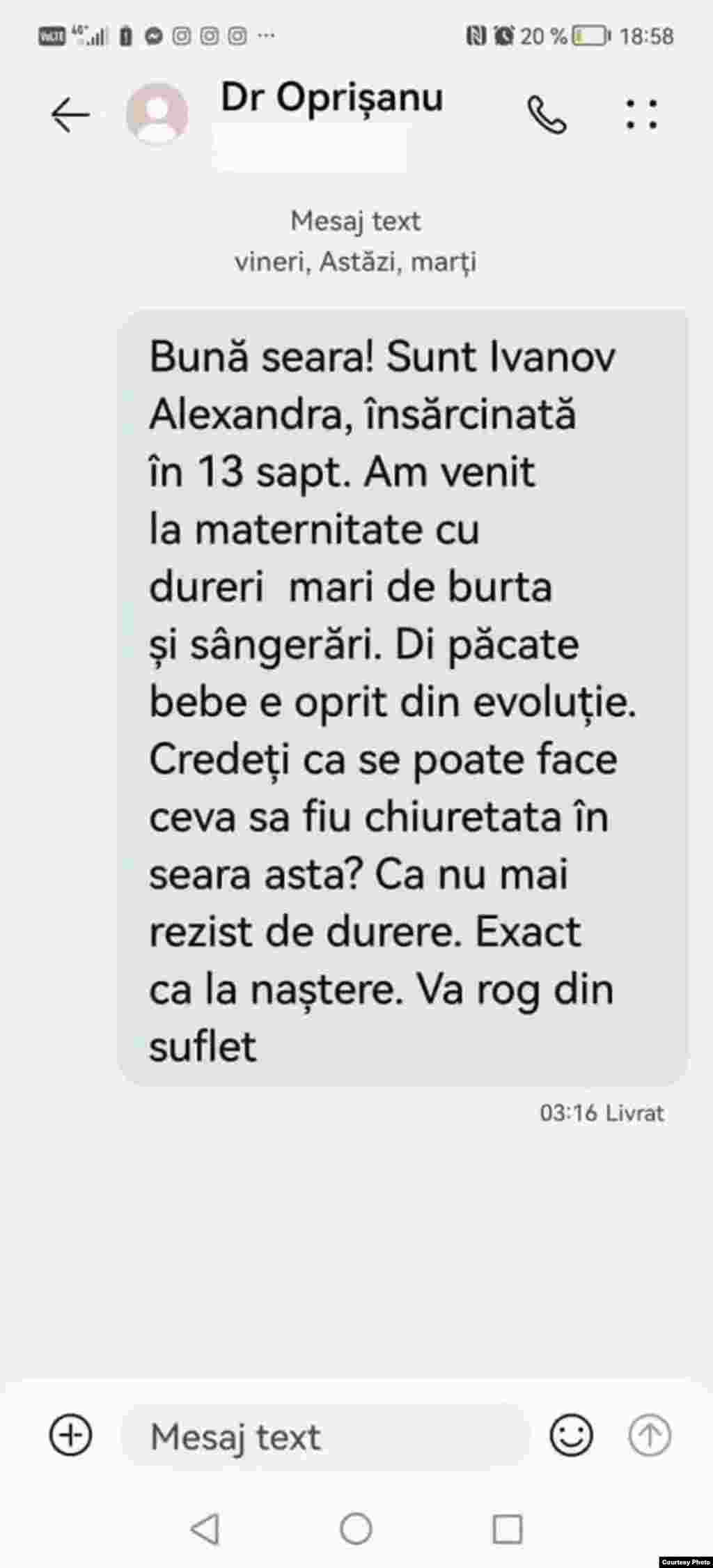 Opinia publică s-a revoltat după ce în spațiul public au apărut mesajele în care Alexandra cerea disperat ajutorul medicilor. Mesajele au fost trimise atât medicului de gardă, cât și medicului care urmărea sarcina. În timpul nopții, gravida nu a primit niciun răspuns. Dimineață, Alexandra a murit.