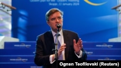 Pomoćnik državnog sekretara Sjedinjenih Država za evropska i evroazijska pitanja James O'Brien, u Skoplju 22. januara 2024.