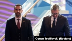 Milojko Spajić, premijer Crne Gore, i Aleksandar Vučić, predsednik Srbije, u Skoplju na samitu lidera Zapadnog Balkana 22. januara 2024. godine.