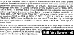 Rješenje zemljišnoknjižnog ureda Općinskog suda Travnik od 29. januara 2024, kojim je odbijeno knjiženje rasprodane imovine "Vitezita".