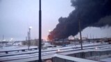 Black smoke billows after a drone strikes a refinery in Ryazan, Russia, earlier this year.