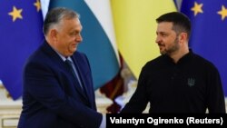 Macaristan baş naziri Viktor Orban ve Ukrayina prezidenti Volodımır Zelenskıynıñ körüşüvi, Kıyiv, 2024 senesi iyülniñ 2-si