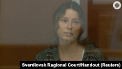 Ksenia Karelina attends a court hearing in Yekaterinburg on June 20.
