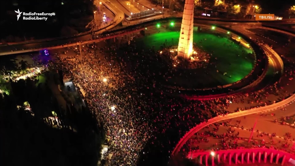 Drone Footage Shows Georgian Protesters Continuing Marches After Adoption Of 'Foreign Agent' Bill