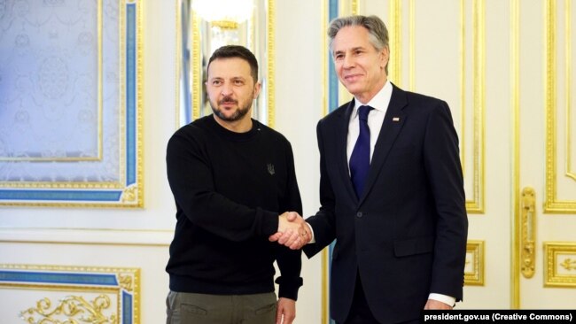 Президент України Володимир Зеленський і державний секретар США Ентоні Блінкен (праворуч). Київ, 14 травня 2024 року