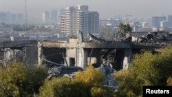 A view of a damaged building following missile attacks in Erbil, Iraq, on January 16
