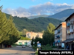 The Altai Mountains behind a residential area in Ridder