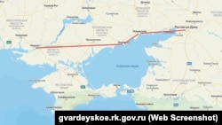 Карта «сухопутного коридора» из России в Крым, «пробитого» российскими войсками через оккупированную территорию Украины