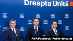 Cei trei lideri ai alianței Dreapta Unită: Eugen Tomac (s), Cătălin Drulă (c) și Ludovic Orban (r).