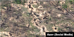 Вид зблизька на одну з ділянок у Серебрянському лісництві, де від дерев лишились самі кількаметрові стовбури, вересень 2023 року
