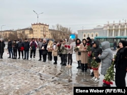 Relatives commemorate the victims of the Kostenko mine fire in early December in Qaraghandy.