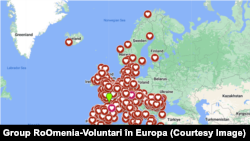 Harta voluntarilor „RoOmenia-Voluntari în Europa”