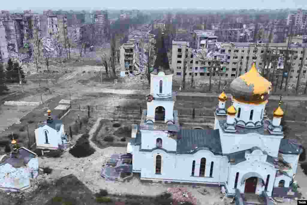 St. Mary Magdalene&rsquo;s Church, at the southwestern corner of Avdiyivka, is seen on February 18, as Russian troops moved in to occupy the city.&nbsp;