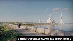 Так, по задумке проектировщиков, будет выглядеть мечеть в Адмиралтейской слободе. Вид с защитной дамбы на улице Боевой. 