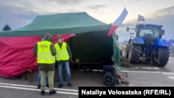 Polish farmers protest at the Medyka checkpoint late last month. 