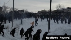 Стоп-кадр из трансляции RusNews. Баймак, 17 января 2024 года