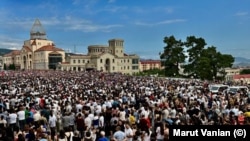 Nagorno-Karabakh - Karabakh Armenians protest against the Azerbaijani blockade of the Lachin corridor, July 14, 2023.