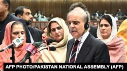 Shehbaz Sharif addresses the parliament in Islamabad on March 3.