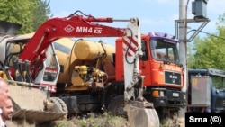 Mašine prije postavljanja kamena temeljca za početak izgradnje hidroelektrane Mrsovo, Rudo, 31. jula 2023.