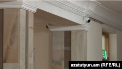 Armenia - Security cameras are seen in the parliament building in Yerevan, January 24, 2024.