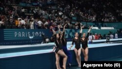 Componentele echipei feminine de gimnastică a României după calificarea în finala Jocurilor Olimpice de vara Paris 2024.