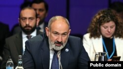 Icelan - Armenian Prime Minister Nikol Pashinian addresses a Council of Europe summit in Reykjavik, May 17, 2023.