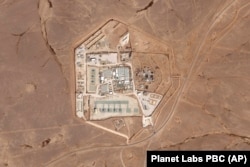 This satellite photo from Planet Labs PBC shows the military base known as Tower 22 in northeastern Jordan.