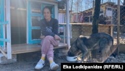 თინა დიასამიძე მიკედლებულ ძაღლთან ერთად თავშესაფარში