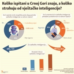 Infografika: Koliko ispitani u Crnoj Gori znaju, a koliko strahuju od vještačke inteligencije?