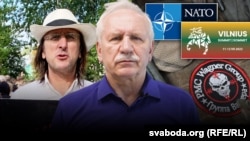 Фотакаляж. Алесь Пушкін (зьлева), Валер Карбалевіч.