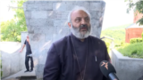 Archbishop Bagrat Galstanian speaks on May 20 in the Armenian border village of Kirants.