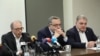 Armenia - Former Foreign Minister Ara Ayvazian (L) and other retired diplomats at a news conference in Yerevan, April 22, 2024.
