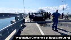 Поврежденный пролет Керченского моста, 17 июля 2023 года