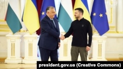 Orbán Viktor miniszterelnök és Volodimir Zelenszkij ukrán elnök Kijevben 2024. július 2-án