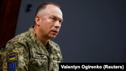 Генерал-полковник Олександр Сирски, во тоа време командант на копнените сили на украинските вооружени сили, за време на интервју за Ројтерс. Харковска област, 12 јануари 2024 година. Сирски беше назначен за врховен командант на 8 февруари
