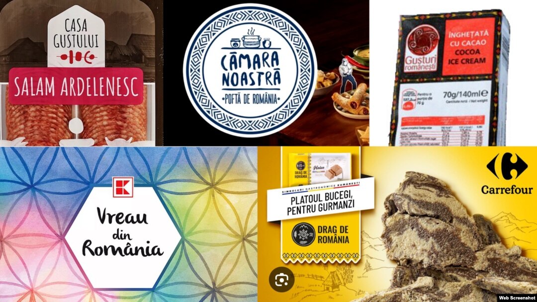 Reclame cu influențe românești în supermarketuri. 