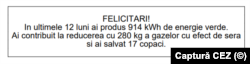 Fiecare factură de bilanț de la CEZ, convertește energia verde produsă în kilograme de gaze cu efect de seră de care scapă atmosfera.