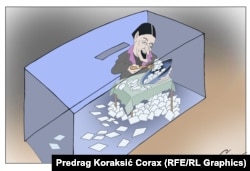 Karikaturista Predrag Koraksić Corax stalni je saradnik Radija Slobodna Evropa i jednom sedmično objavljujemo njegov komentar političkog života Srbije bez riječi.