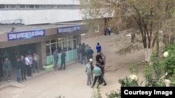 Kazakh miners picket their workplace in the Ulytau region on August 14. 