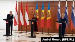 Maia Sandu și președinții Alexander Van der Bellen și Nataša Pirc Musar, la Chișinău, 16 noiembrie 2023.